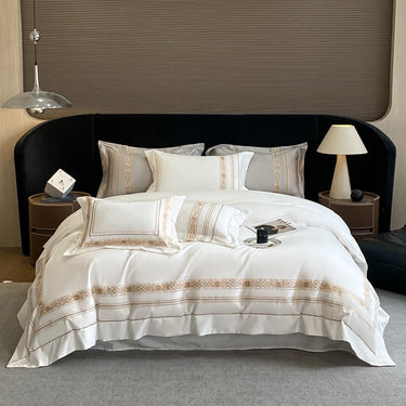 Luxury White and Gold Embroidered Bedding Set - Premium Egyptian Cotton Sheets